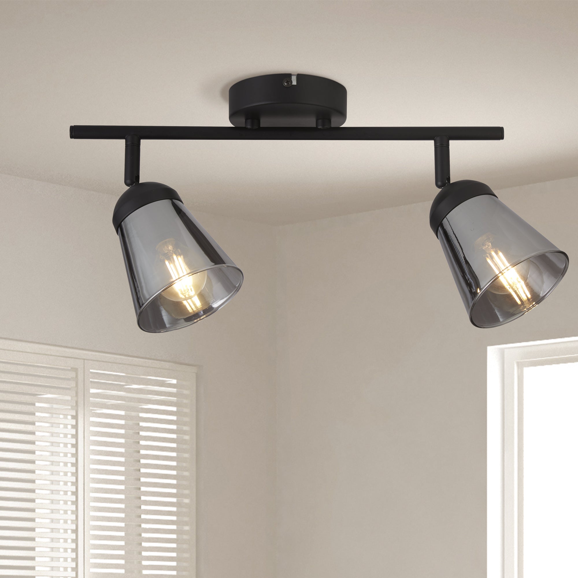 Searchlight Mega 2 Light Black Spotlight - Smoked Glass Shade
