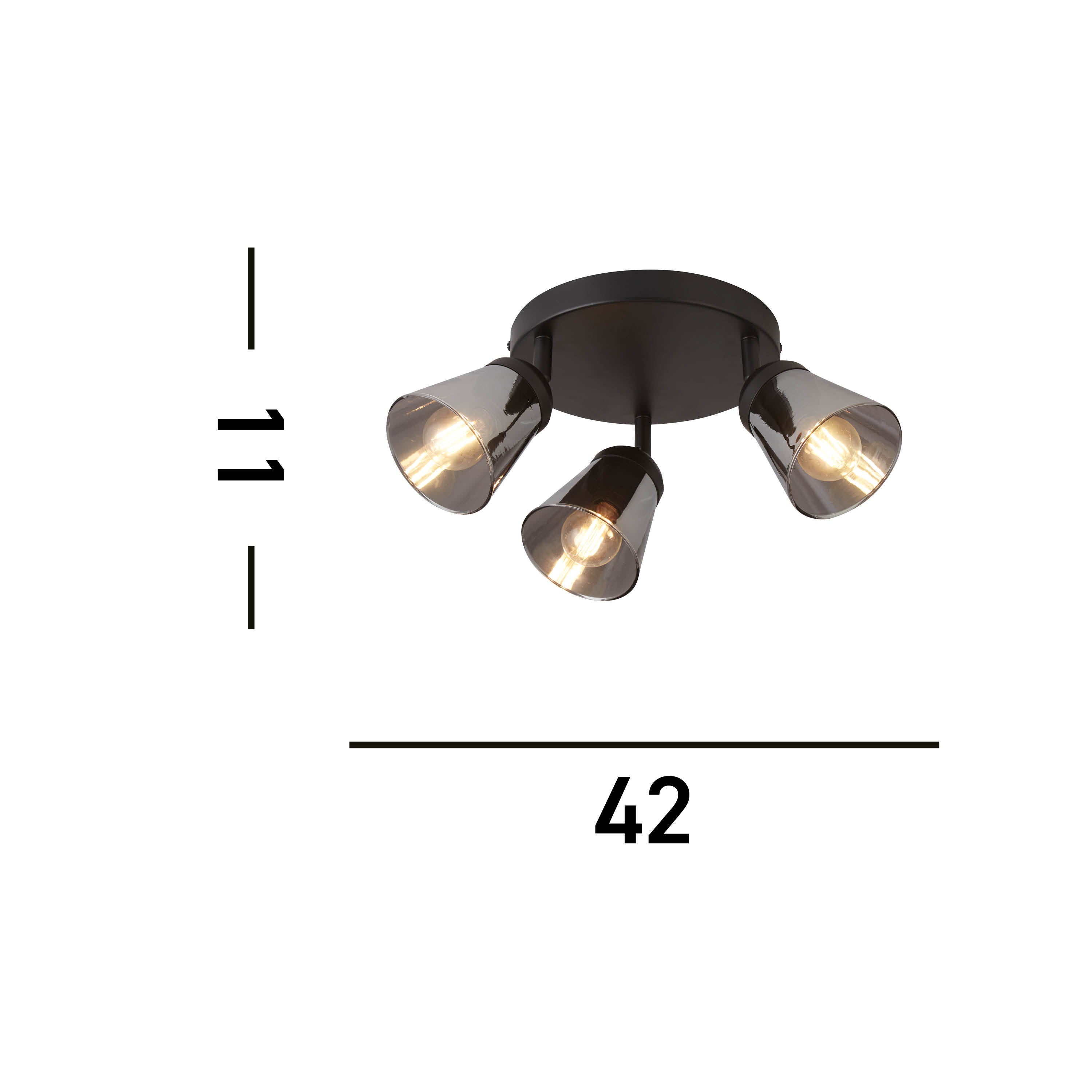 Searchlight Mega 3 Light Round Black Spotlight - Smoked Glass Shade