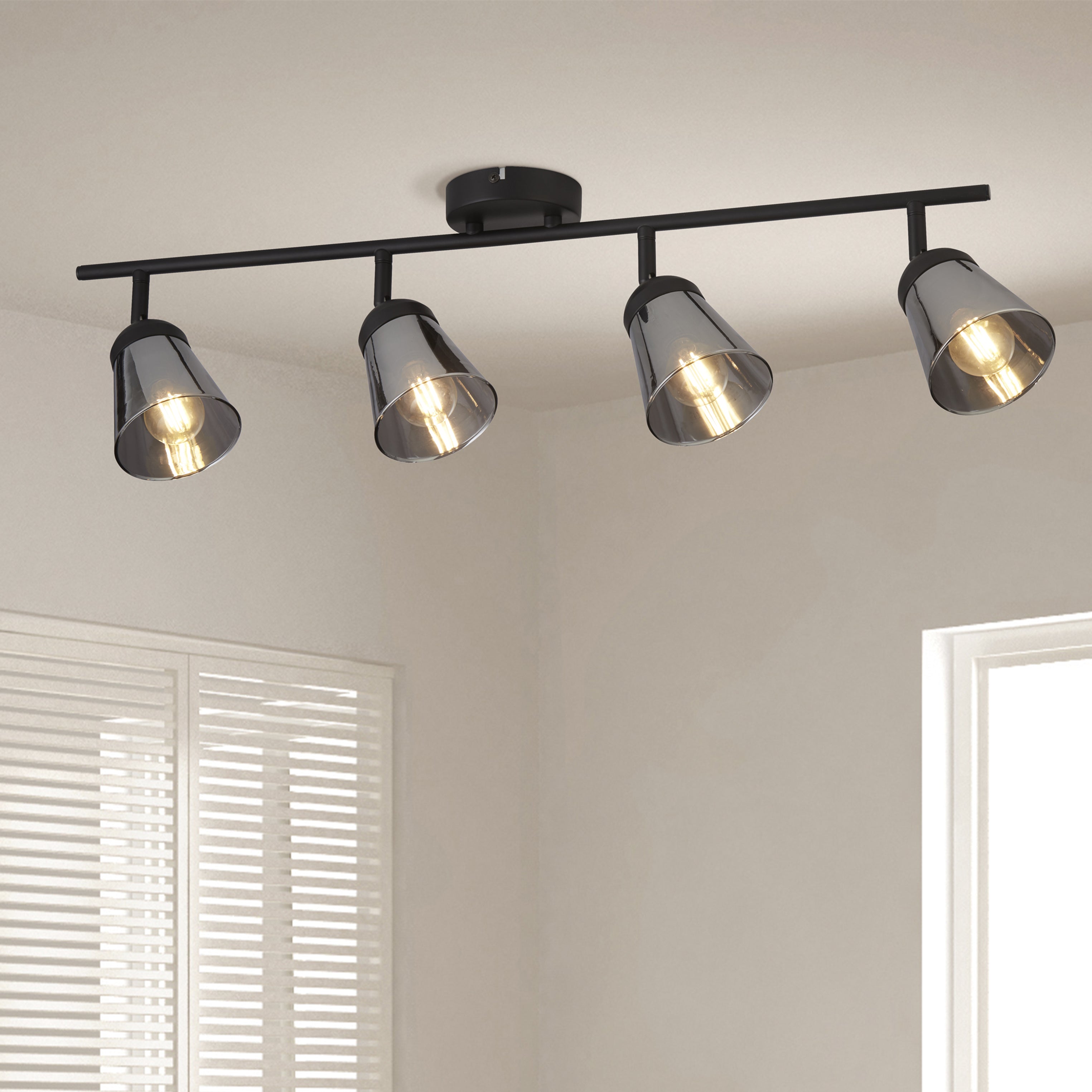 Searchlight Mega 4 Light Black Bar Spotlight - Smoked Glass Shade