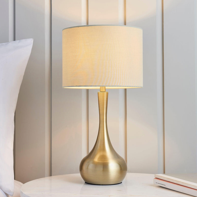 Endon Piccadilly Brass Table Lamp With Taupe Shade 61191 - Bedside light on