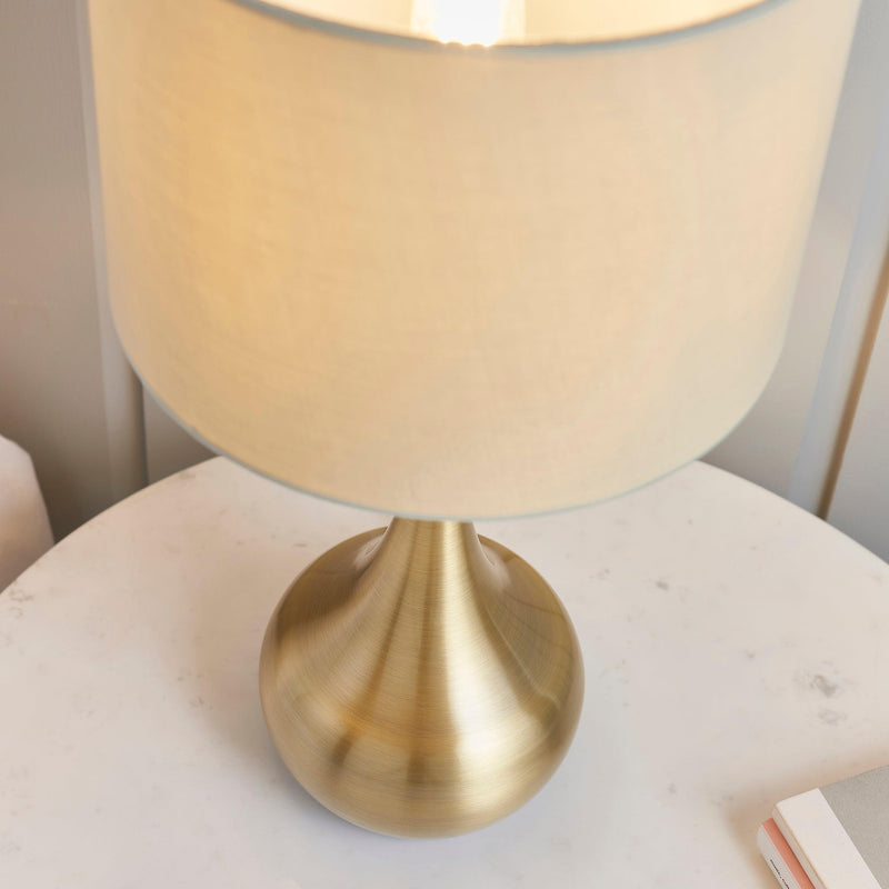 Endon Piccadilly Brass Table Lamp With Taupe Shade 61191 - Side Table