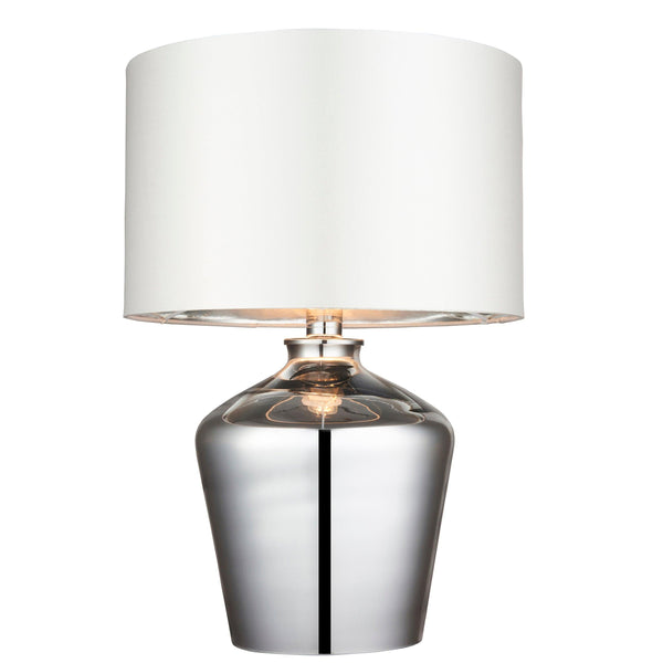 Endon Waldorf 1 Light Chrome Glass Table Lamp - Ivory Shade 61198 - Light on