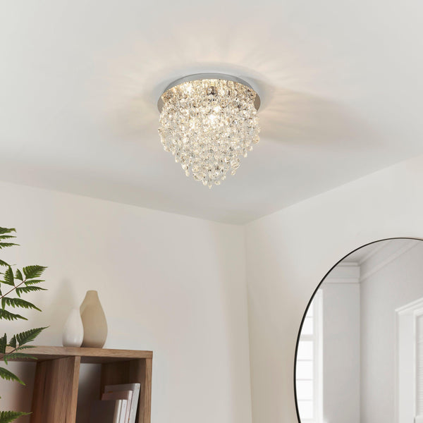 Kristen Clear Crystal And Chrome Finish Flush Bathroom Ceiling Light 61233 - Living Room Ceiling