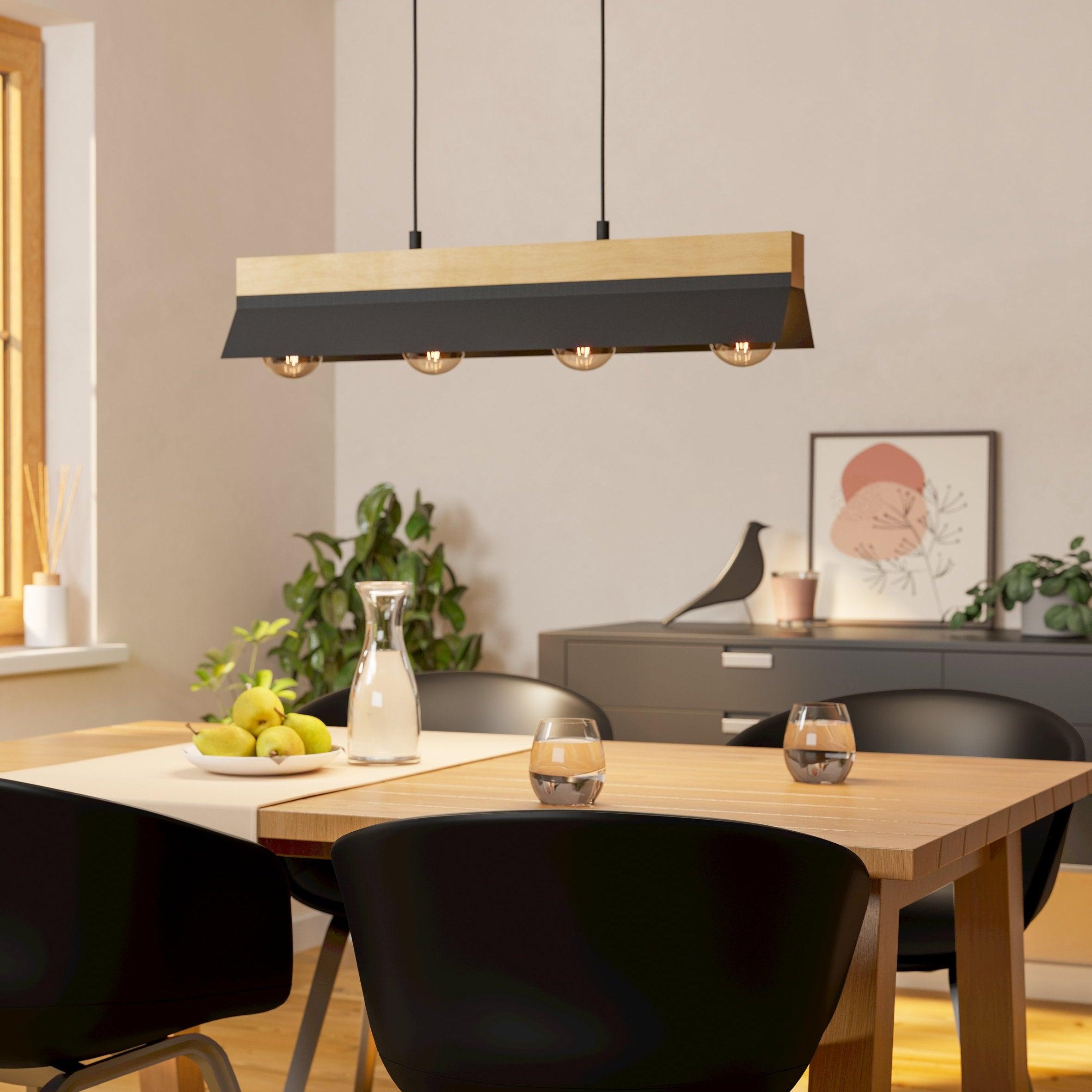 Eglo Tarrafo Wooden Beam & Black Metal Ceiling Pendant
