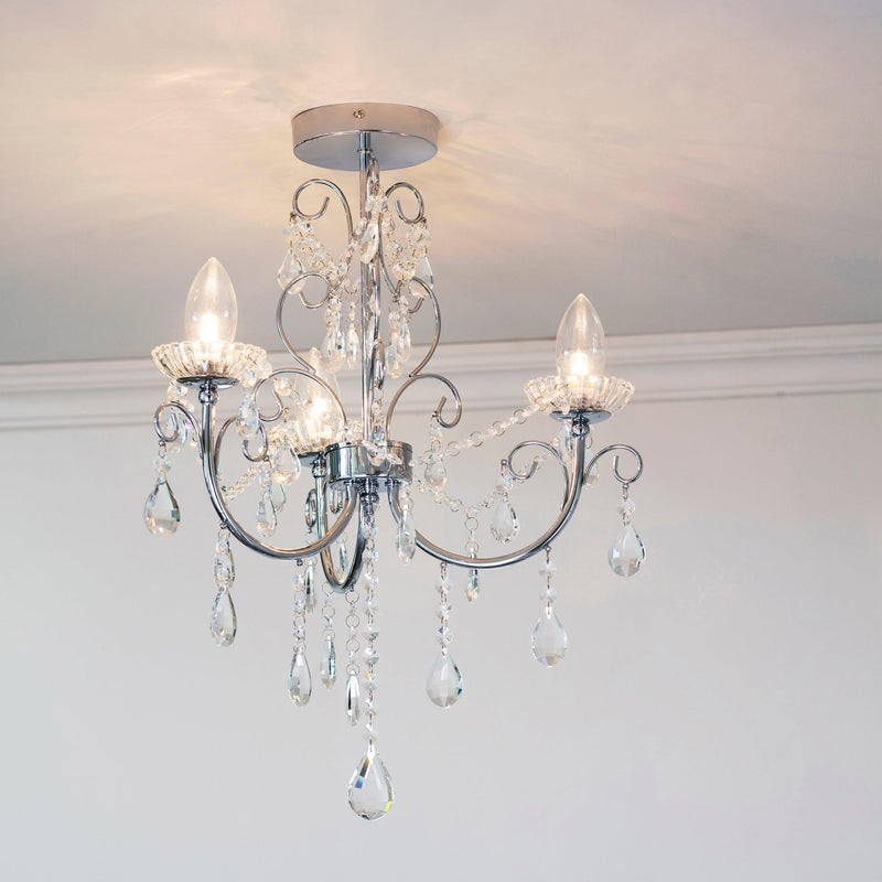 Tabitha Crystal Glass & Chrome 3 Light Bathroom Ceiling Light 61251 - Living Room Ceiling