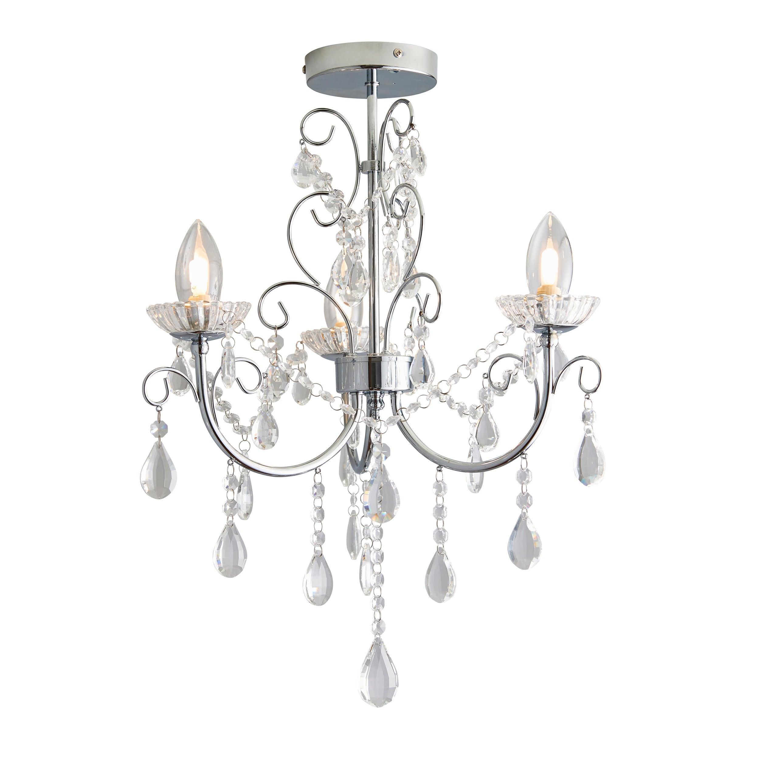 Tabitha Crystal Glass & Chrome 3 Light Bathroom Ceiling Light-OPEN-BOX-50-040626