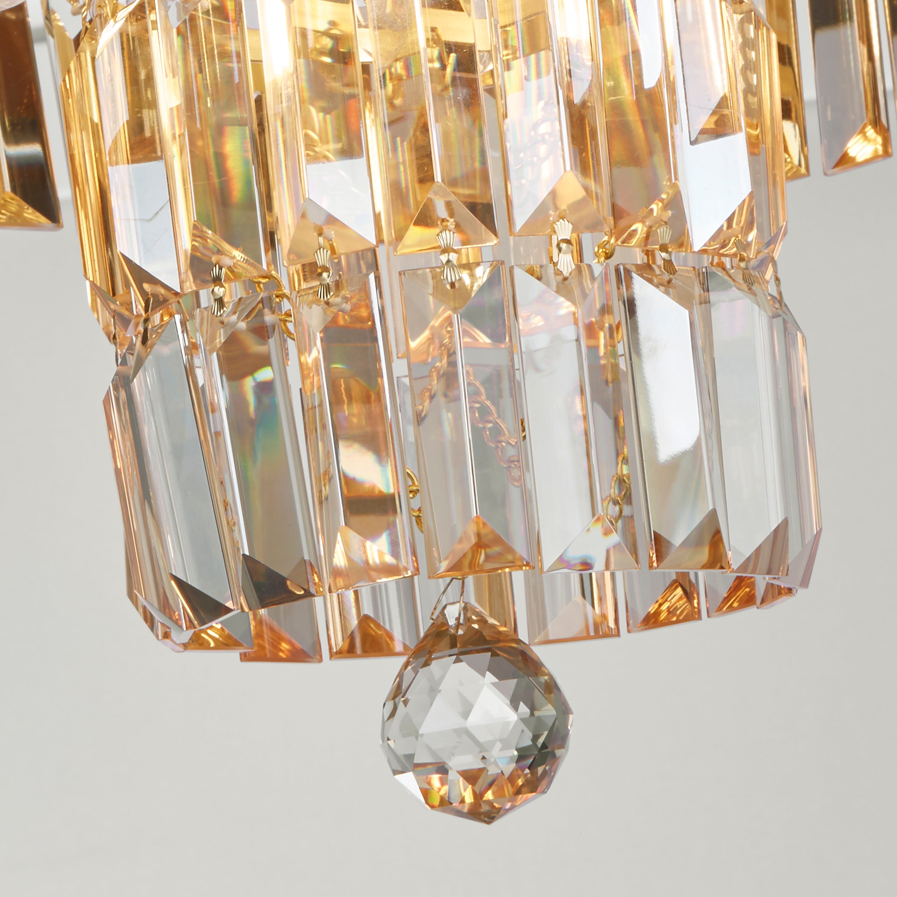 Searchlight Empire 4 Light Brass Flush - Champagne Crystal