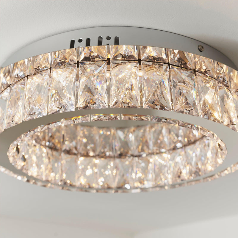 Swayze Chrome Plate & Clear Faceted Acrylic 1 Light Flush 61340 - close-up crystal & fixing detail