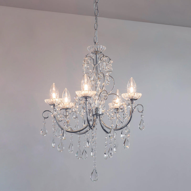 Tabitha Crystal Glass & Chrome 5 Light Bathroom Ceiling Light 61384 - Lit