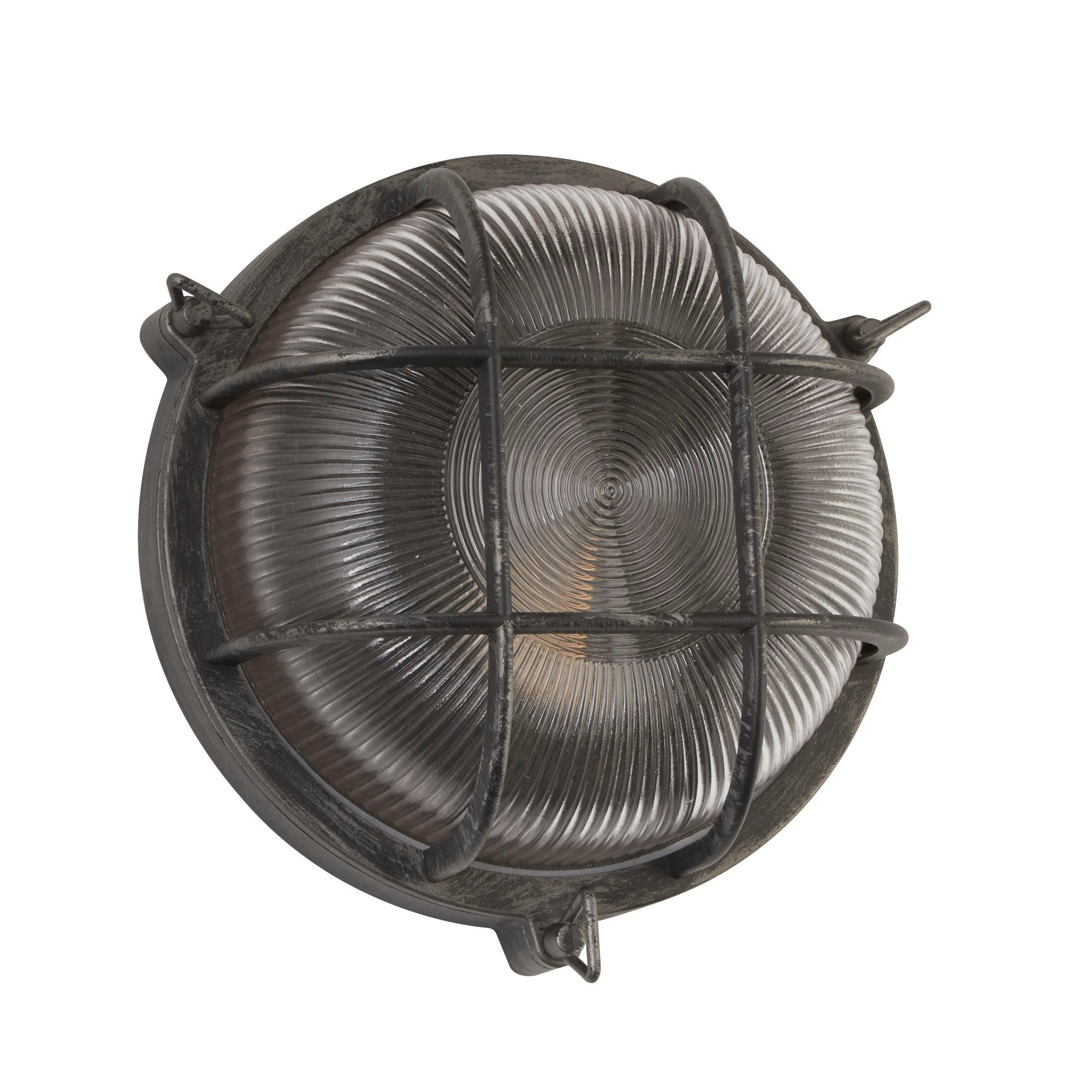 Searchlight Bulkhead Round Black & Silver Outdoor Wall Light