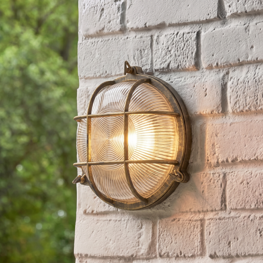 Searchlight Bulkhead Round Gold Outdoor Wall Light-warehouse-180926