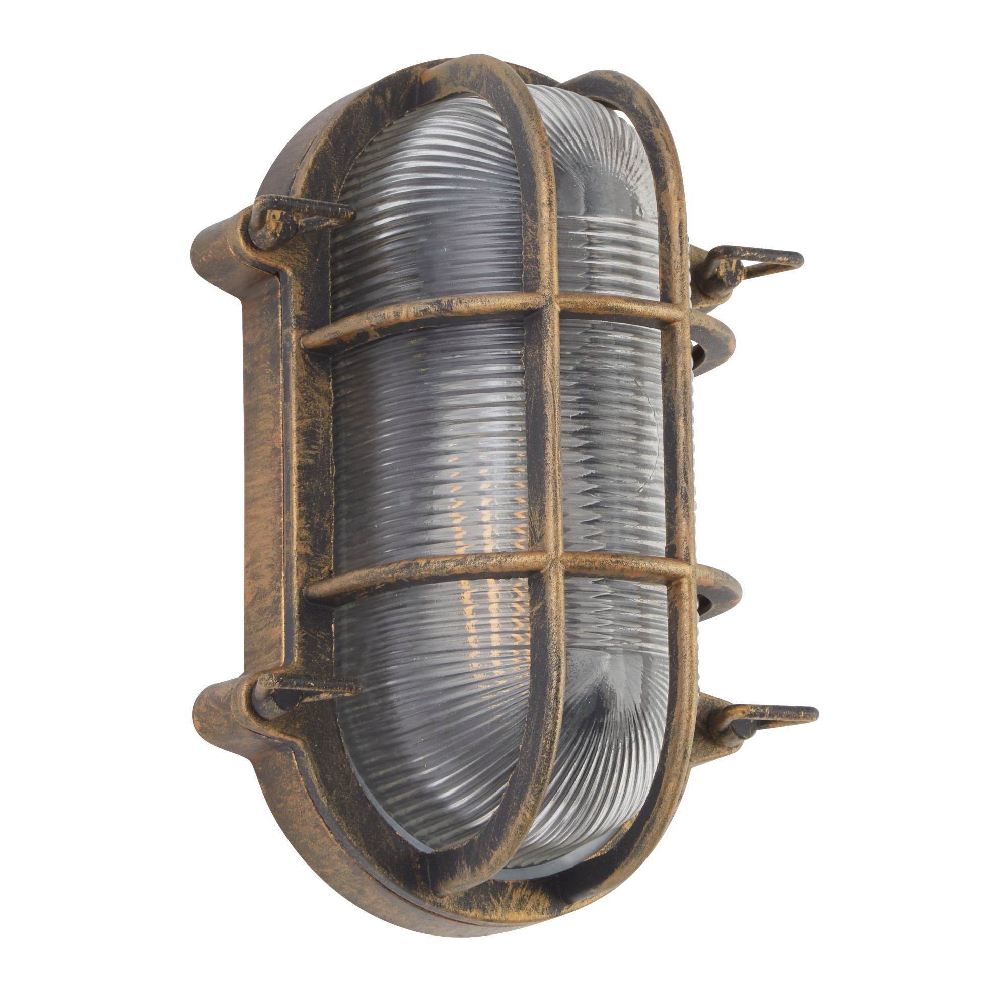 Searchlight Bulkhead Oval Black & Gold Outdoor Wall Light