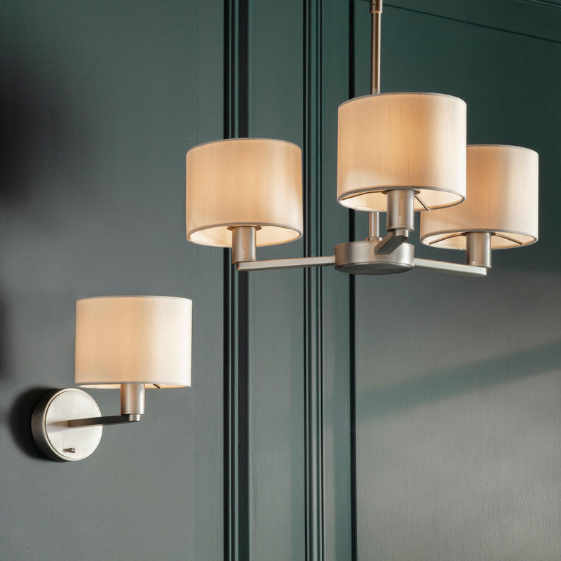 Endon Daley 1 Light Matt Nickel Wall Light - White Shade 61608 - Fixed to a gree wall and included matching ceiling light