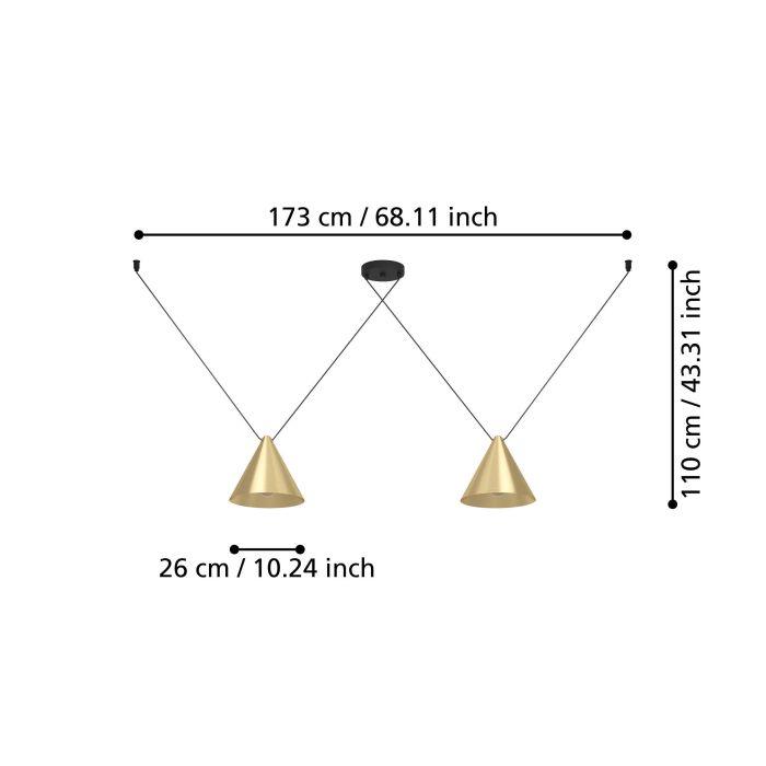 eglo narices 1 2 light brass conical ceiling pendant living room close up