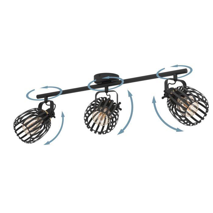 eglo girona black brass 3 light bar spotlight living room close up