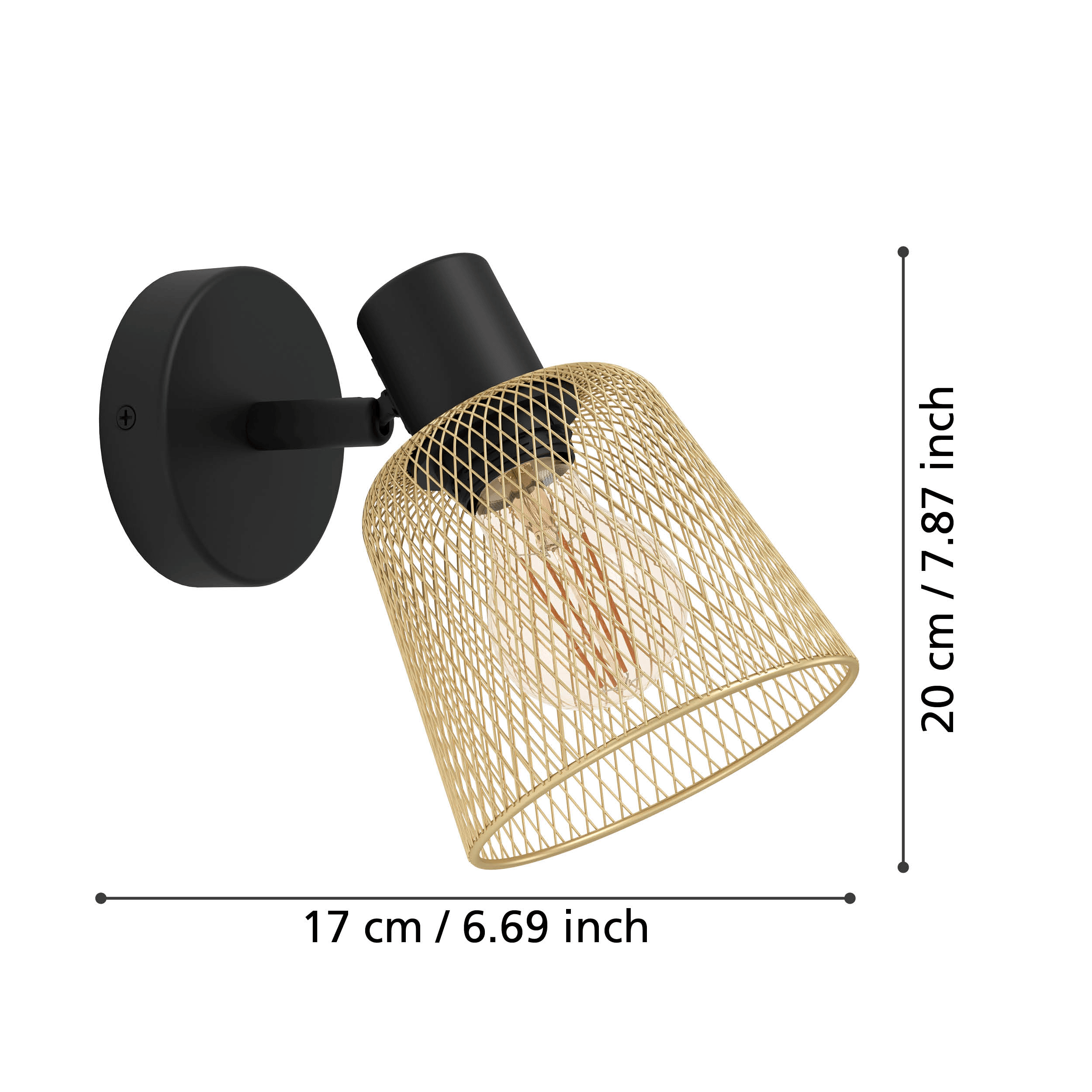 eglo coslada brass mess black wall spotlight living room close up