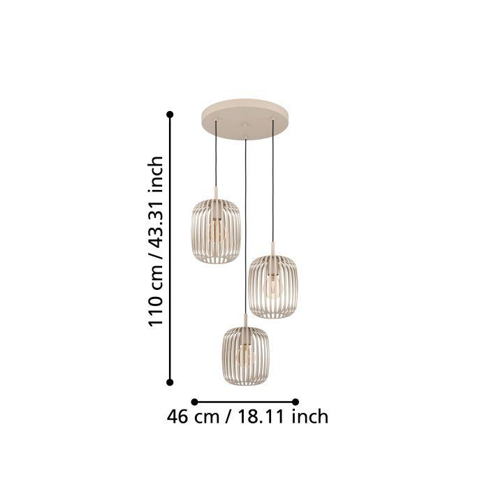 eglo romazzina 3 light sand metal caged ceiling pendant living room close up