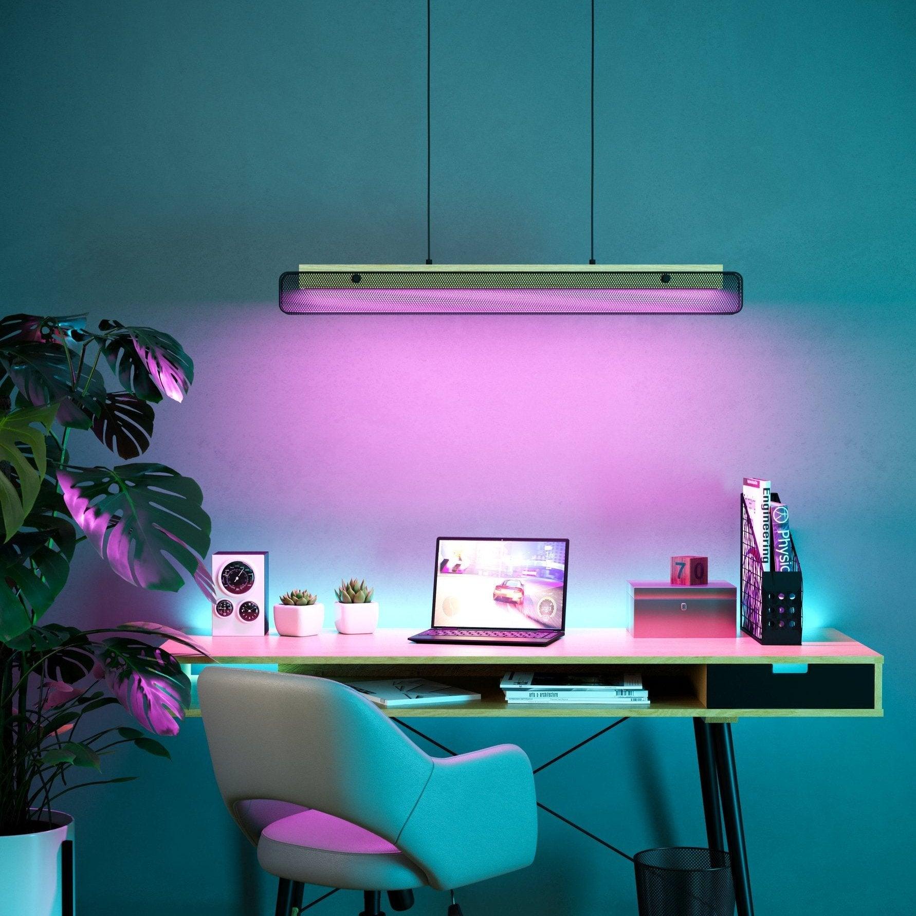 eglo connect kokomo z smart led rubberwood black metal mesh pendant Hallway Lighting Close up