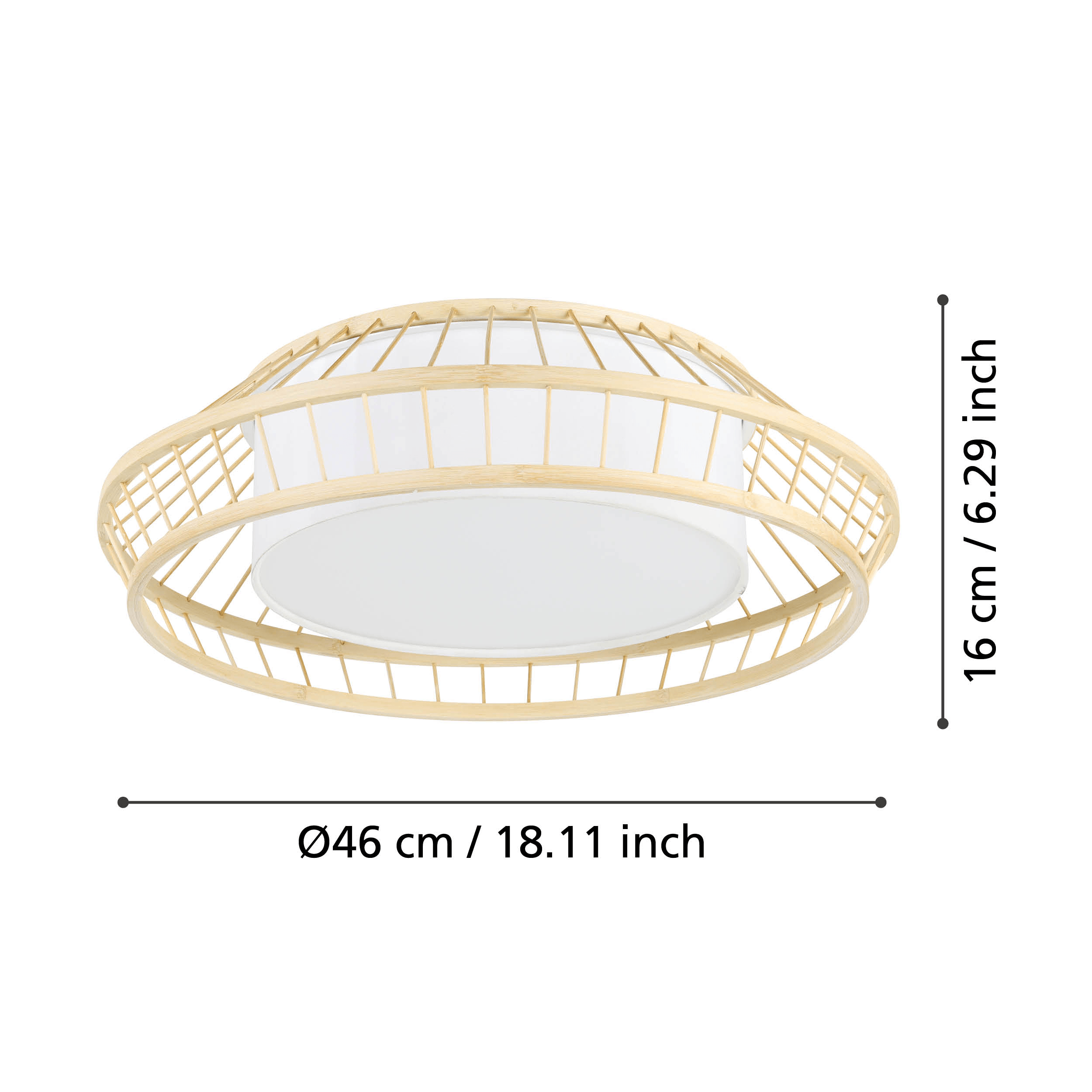 eglo connect yuku z wooden shade smart led round flush 46cm living room close up
