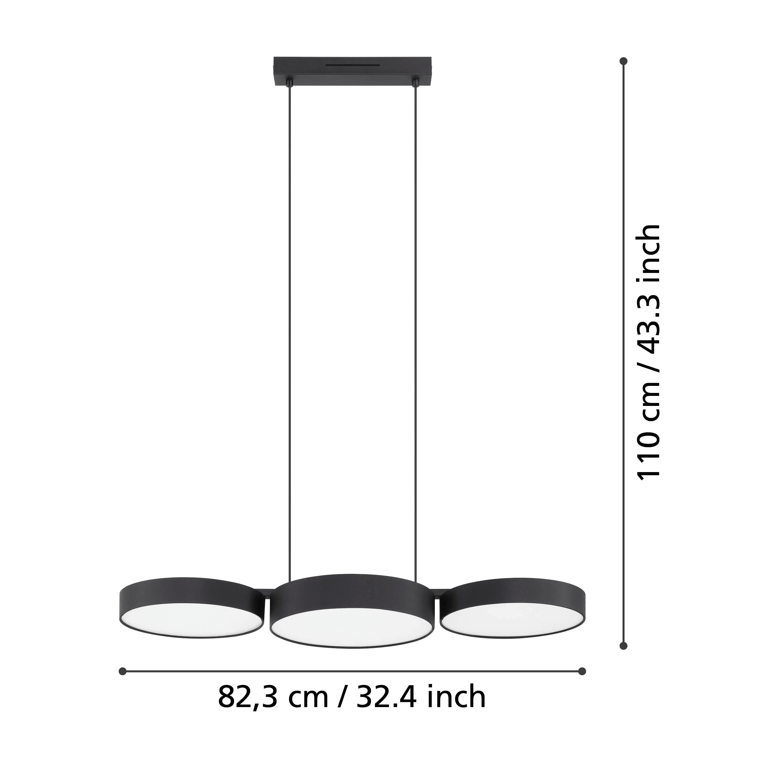 eglo connect barbano z smart led 3 light black fabric pendant living room close up