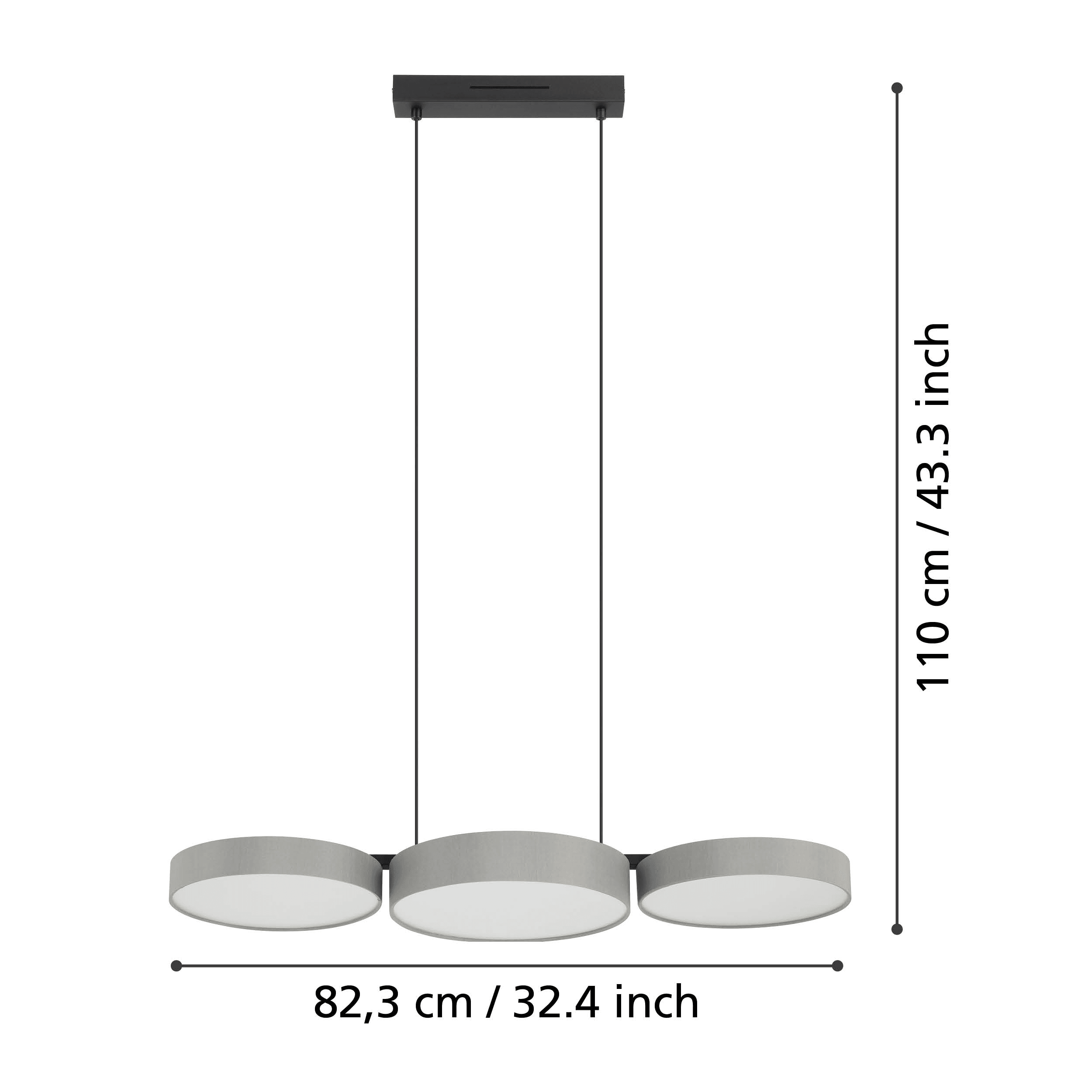eglo connect barbano z smart led 3 shade grey fabric pendant living room close up