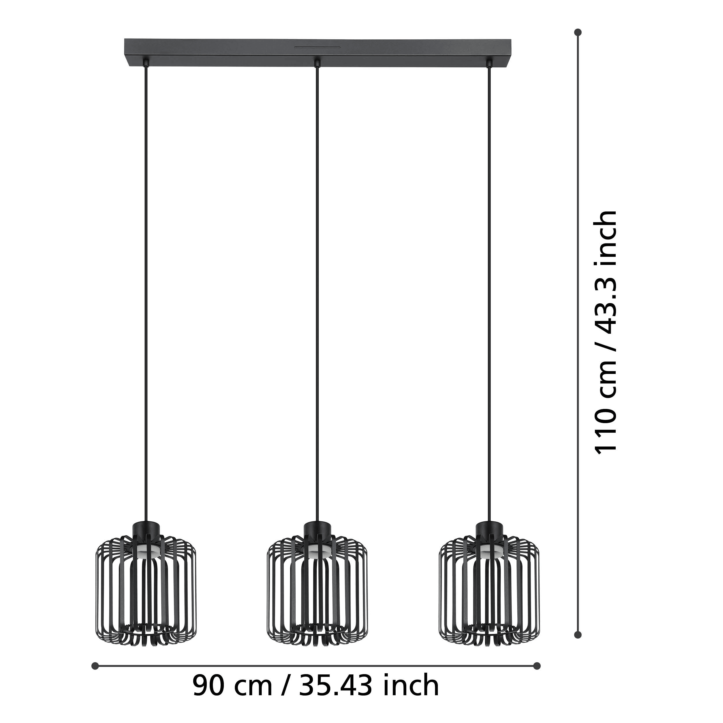 eglo connect ginestrone z smart led 3 light black metal strips pendant living room close up