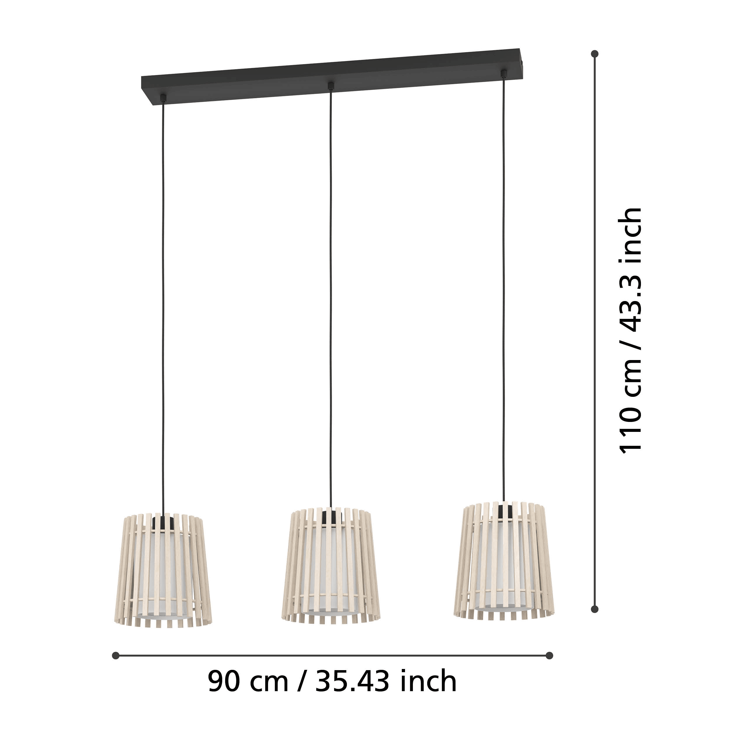 eglo fattoria 3 light wood slat fabric ceiling pendant kitchen lighting 