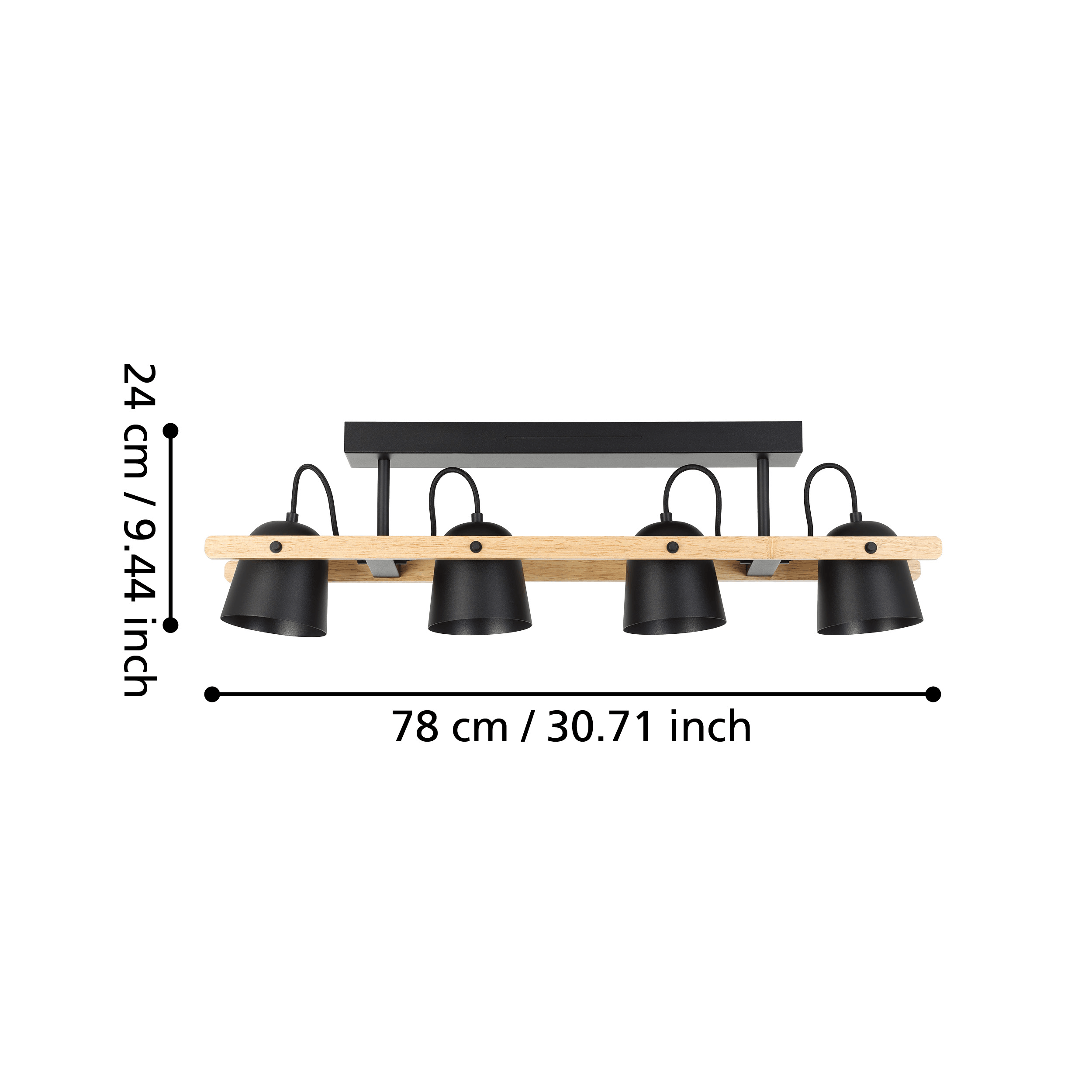 eglo connect hornwood z smart led bar 4 light black wood flush living room close up