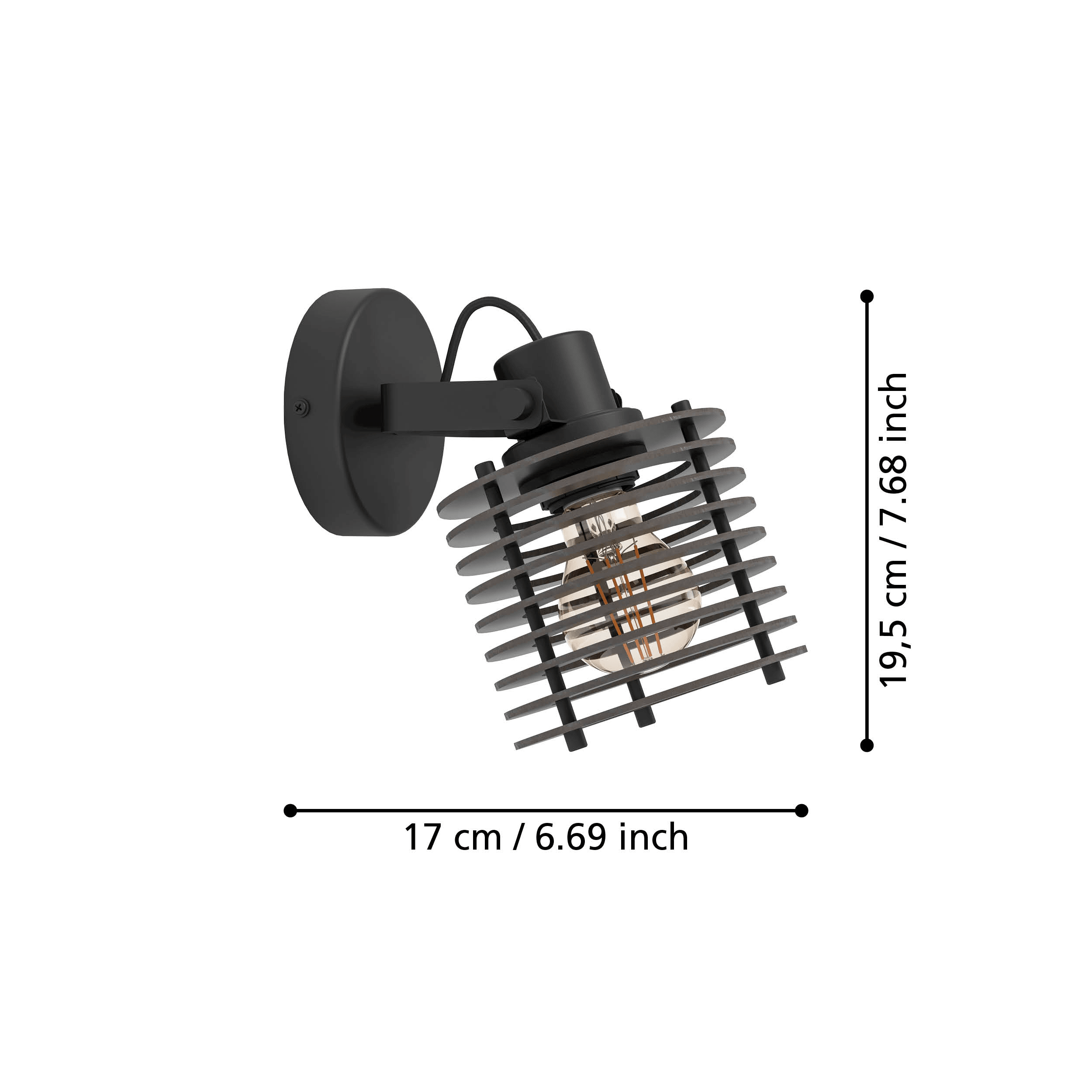 eglo segovia black steel wood wall spotlight living room close up