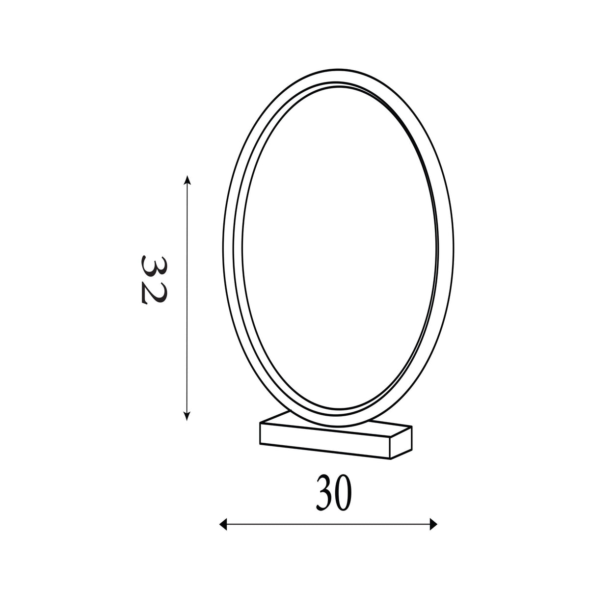 Dimension diagram of the Malibu, Natural, Table Lamp - Integrated LED showing height and width measurements in centimetres.