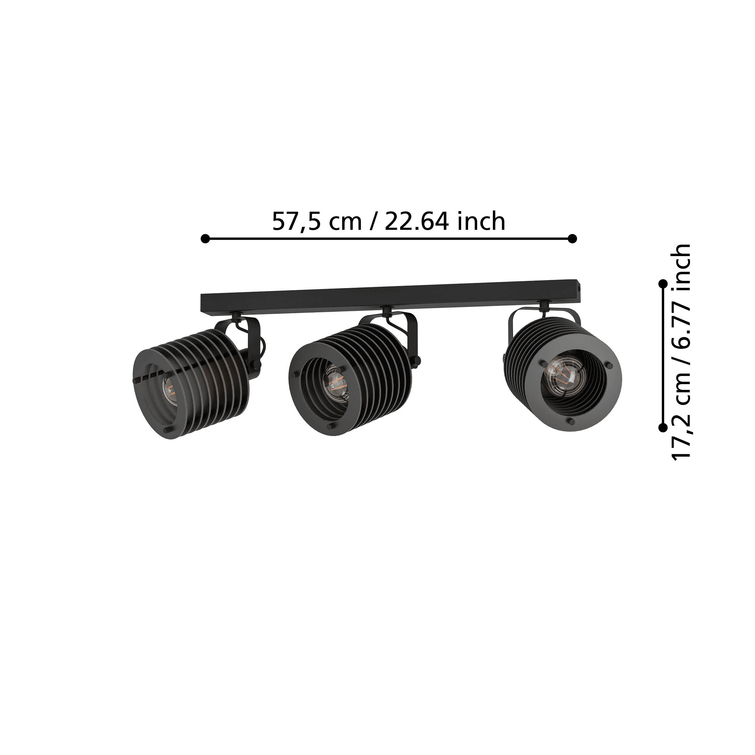 eglo segovia black steel wood 3 light bar spotlight living room close up