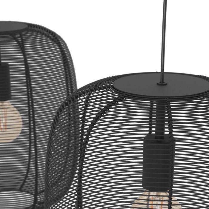 eglo rinroe 2 light industrial wire caged black ceiling pendant Kitchen Lighting Close Up