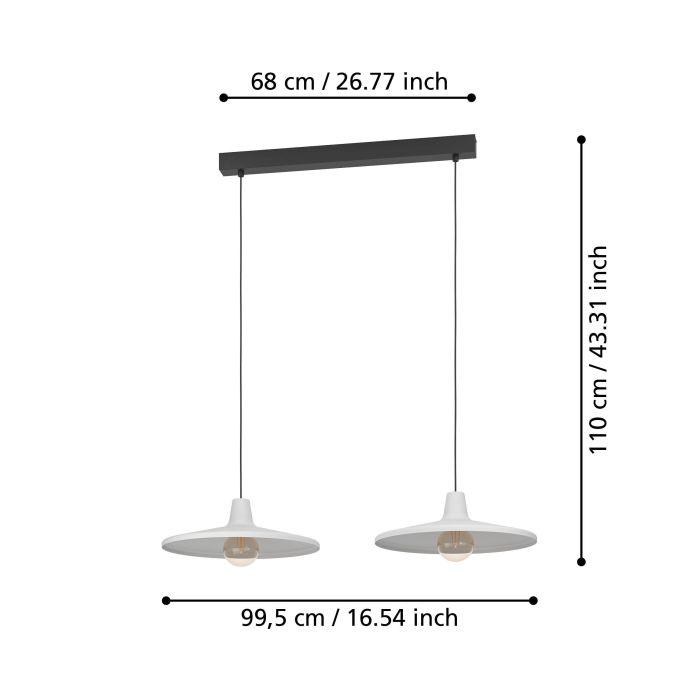 eglo miniere 2 light grey metal lampshade ceiling pendant living room close up