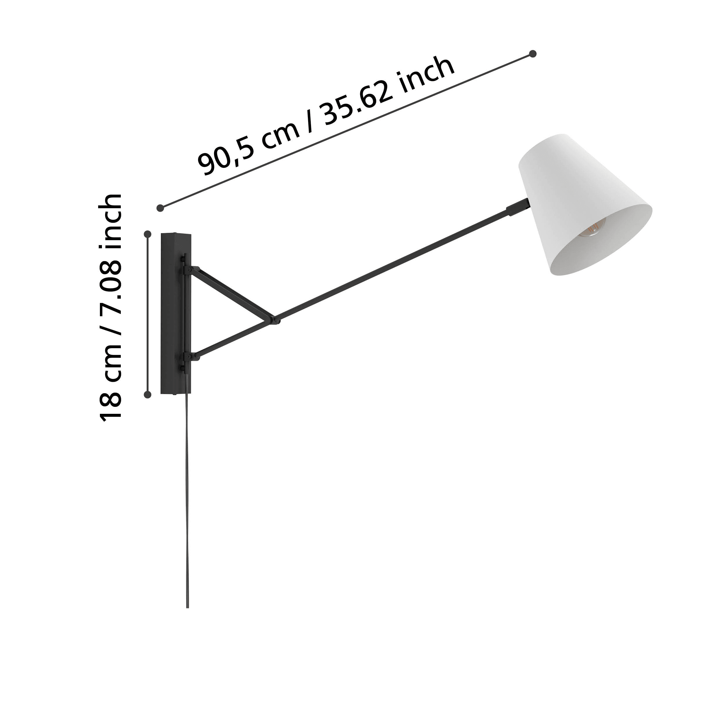 eglo forcadet black grey adjustable wall light living room close up