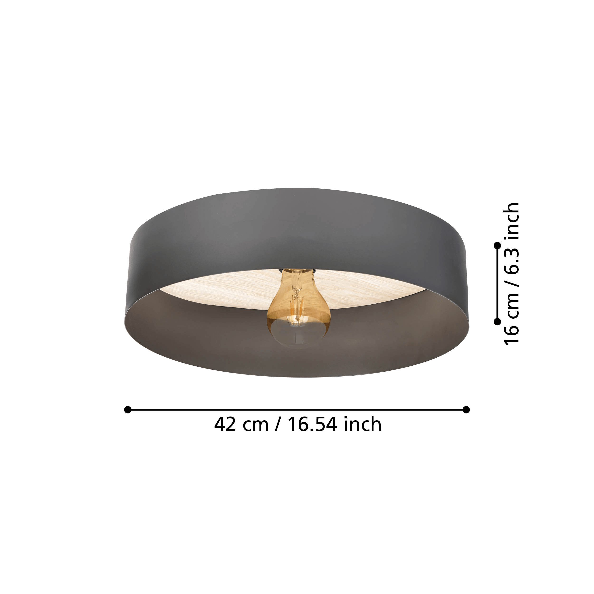 eglo duaia flush grey wood round ceiling flush 42cm kitchen lighting 