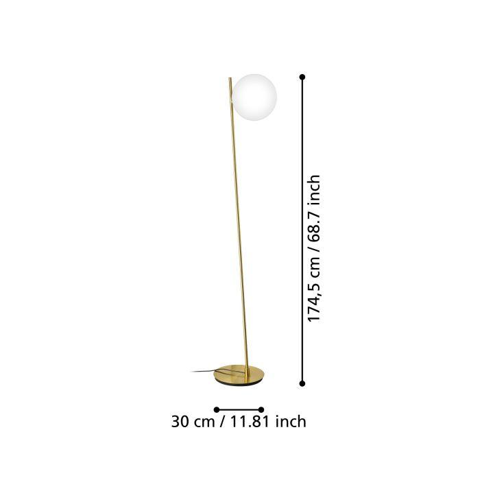 eglo rondo 4 brass floor lamp with opal glass ball shade living room close up