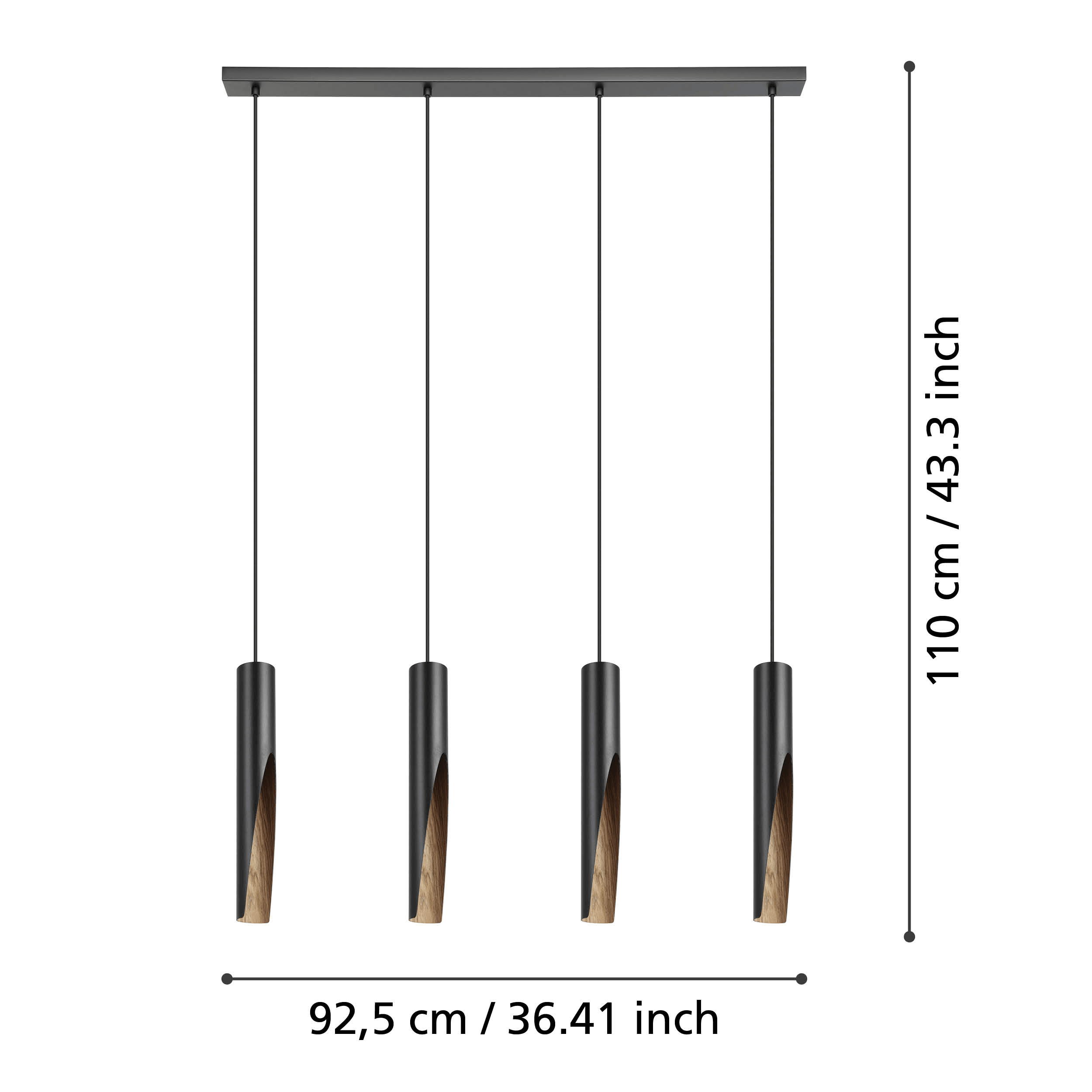 eglo barbotto 4 light black brown metal pendant living room close up