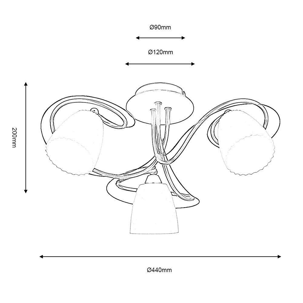 Oaks Leke Antique Brass Semi Flush 3 Light Ceiling Light — close-up detail