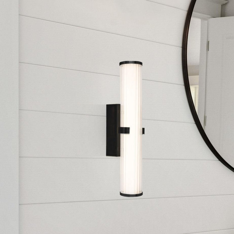 Clamp 18w LED Black Bathroom Wall Light, Opal Ribbed Glass