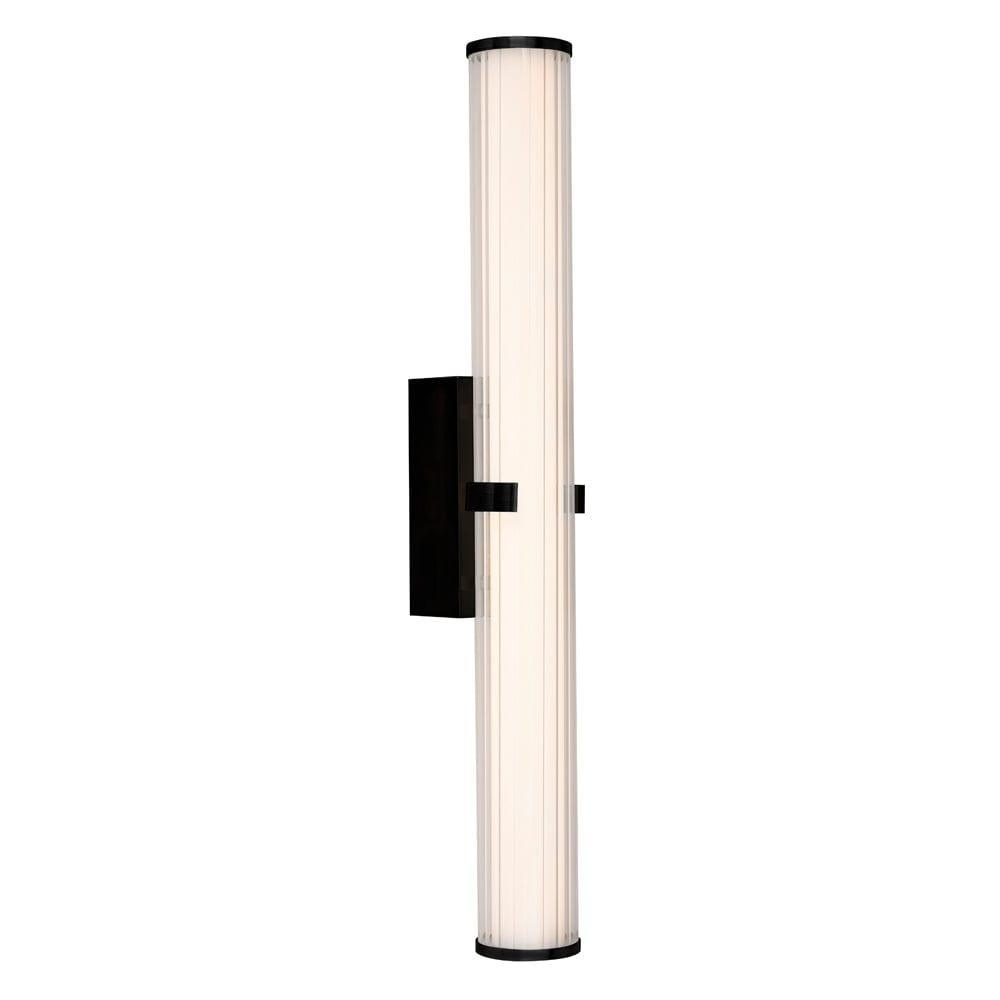 Clamp 23w LED Bathroom Black Wall Light, Opal Ribbed Glass-OB-180926