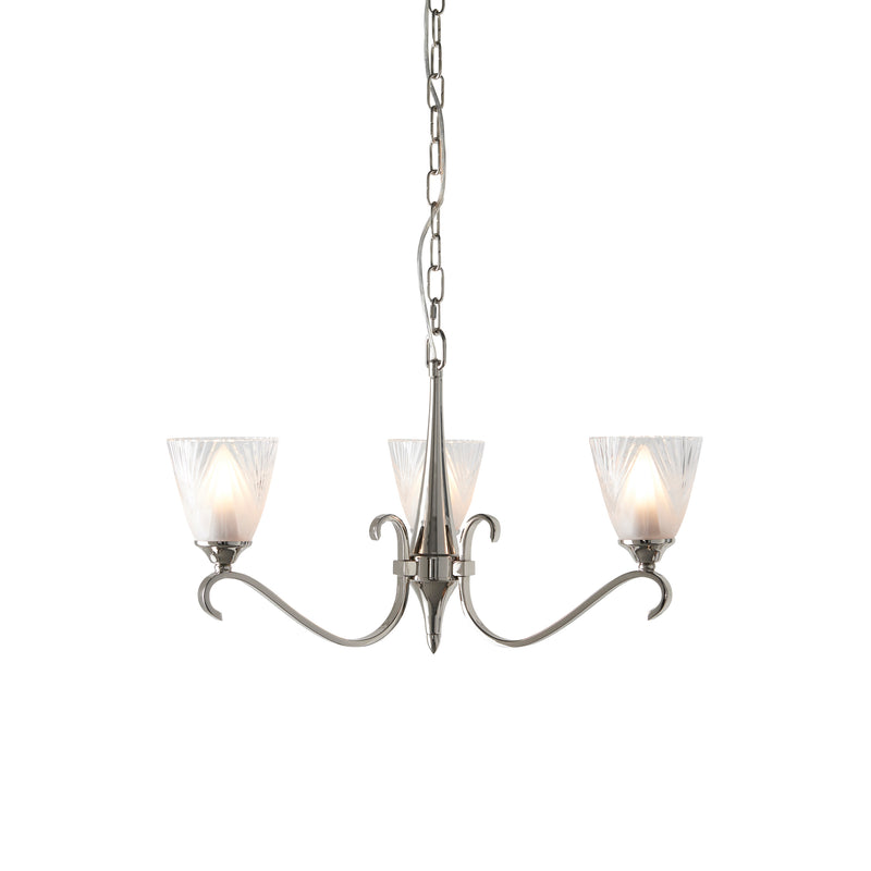 Columbia 3 Light Nickel Chandelier - Feather Glass Shades