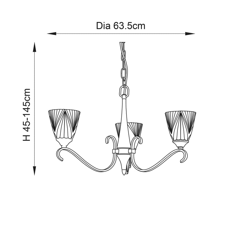 Columbia 3 Light Nickel Chandelier - Feather Glass Shades