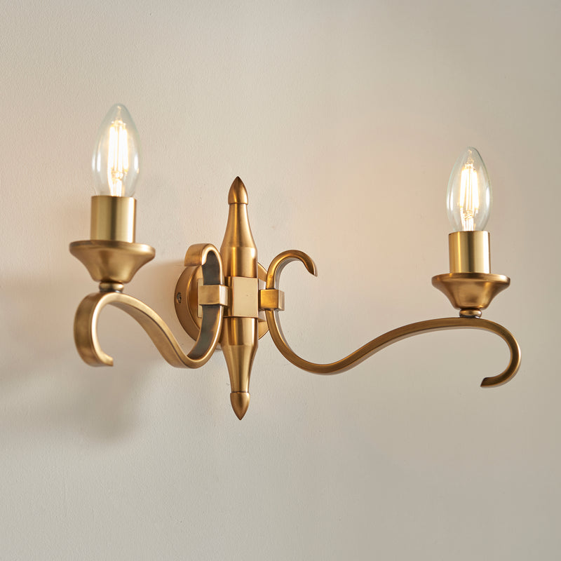 Columbia Brass Twin Wall Light - Feather Glass Shades