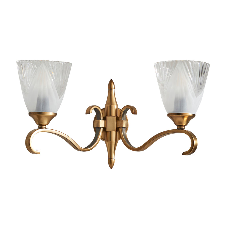 Columbia Brass Twin Wall Light - Feather Glass Shades