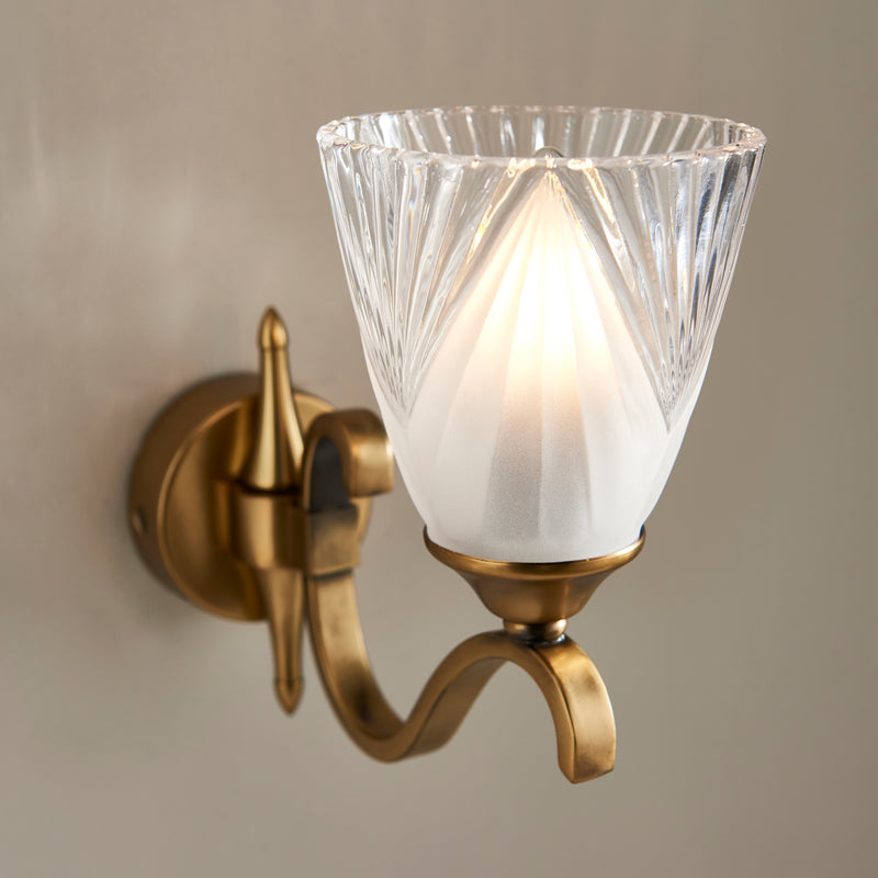 Columbia Brass Finish Single Wall Light - Glass Shade