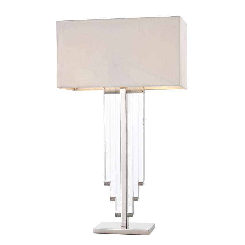 Crystal Cascade Table Lamp With Faux Silk Off White Shade