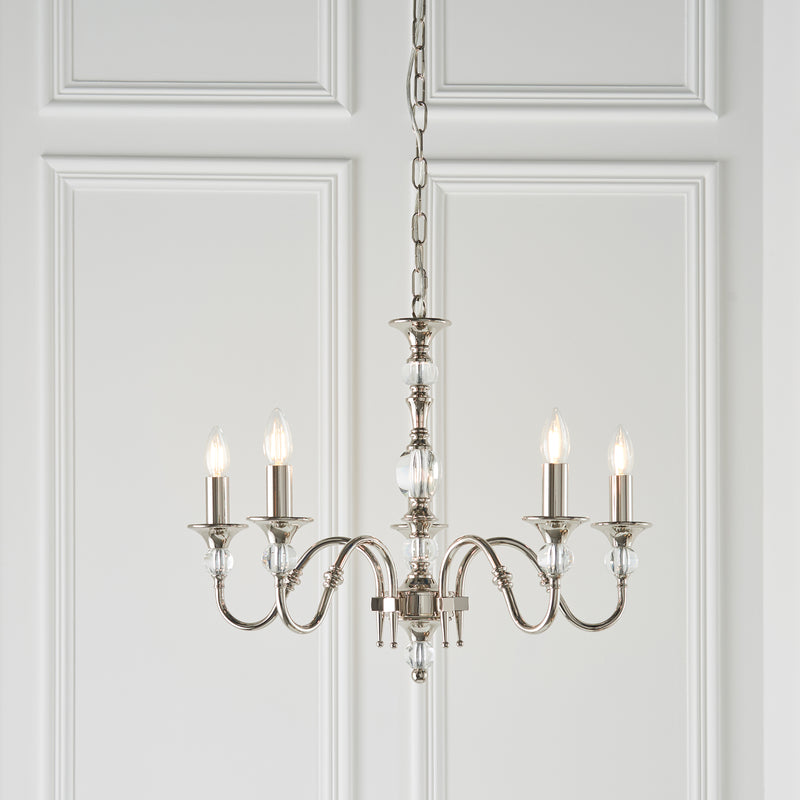 Polina 5 Light Polished Nickel Finish Chandelier-Interiors 1900-7-Tiffany Lighting Direct
