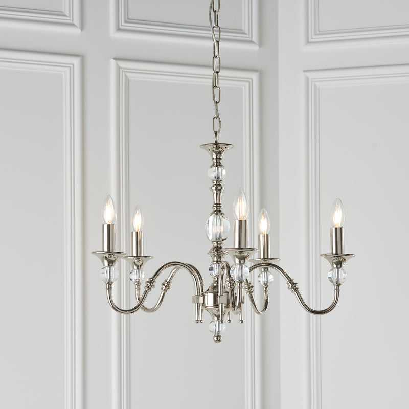Polina 5 Light Polished Nickel Finish Chandelier-Interiors 1900-8-Tiffany Lighting Direct