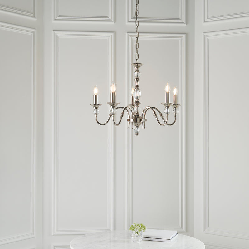 Polina 5 Light Polished Nickel Finish Chandelier-Interiors 1900-9-Tiffany Lighting Direct