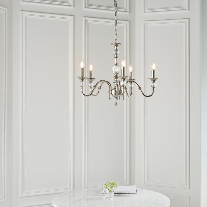 Polina 5 Light Polished Nickel Finish Chandelier-Interiors 1900-2-Tiffany Lighting Direct